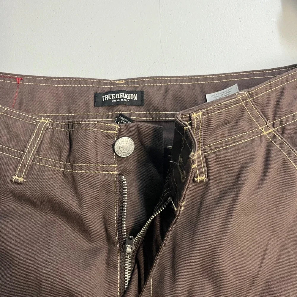 True Religion Cargo Pants Men Brown Contrast Stitch Streetwear 32 HS OUTLINE NWT